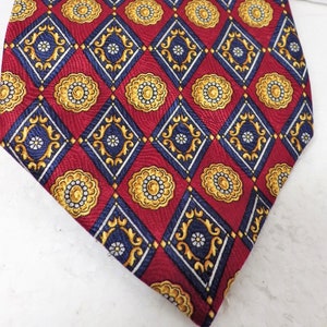 Vintage A. Mouley 1919 Paris Silk Tie Made in France Red Navy Blue Gold