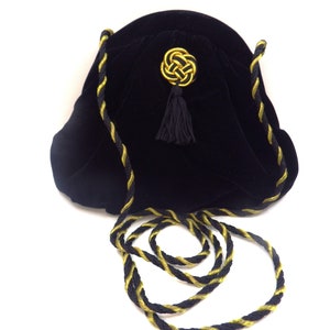 Vintage Black Velvet Evening Bag/ Pouch/ Handbag/Metallic Gold Shoulder Strap & Tassel Accent