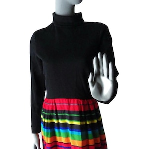 1970s Gene Stanley Maxi Dress: Striped Skirt, Turtleneck Top, Union Made