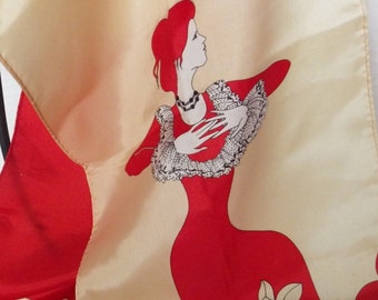 Sciarpa Paoli vintage anni '60, Giappone, rossa e beige, da donna, rettangolare