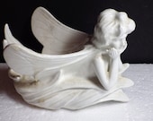 1990s Fitz Floyd Fairy Candle Holder White Porcelain Art Nouveau Votive
