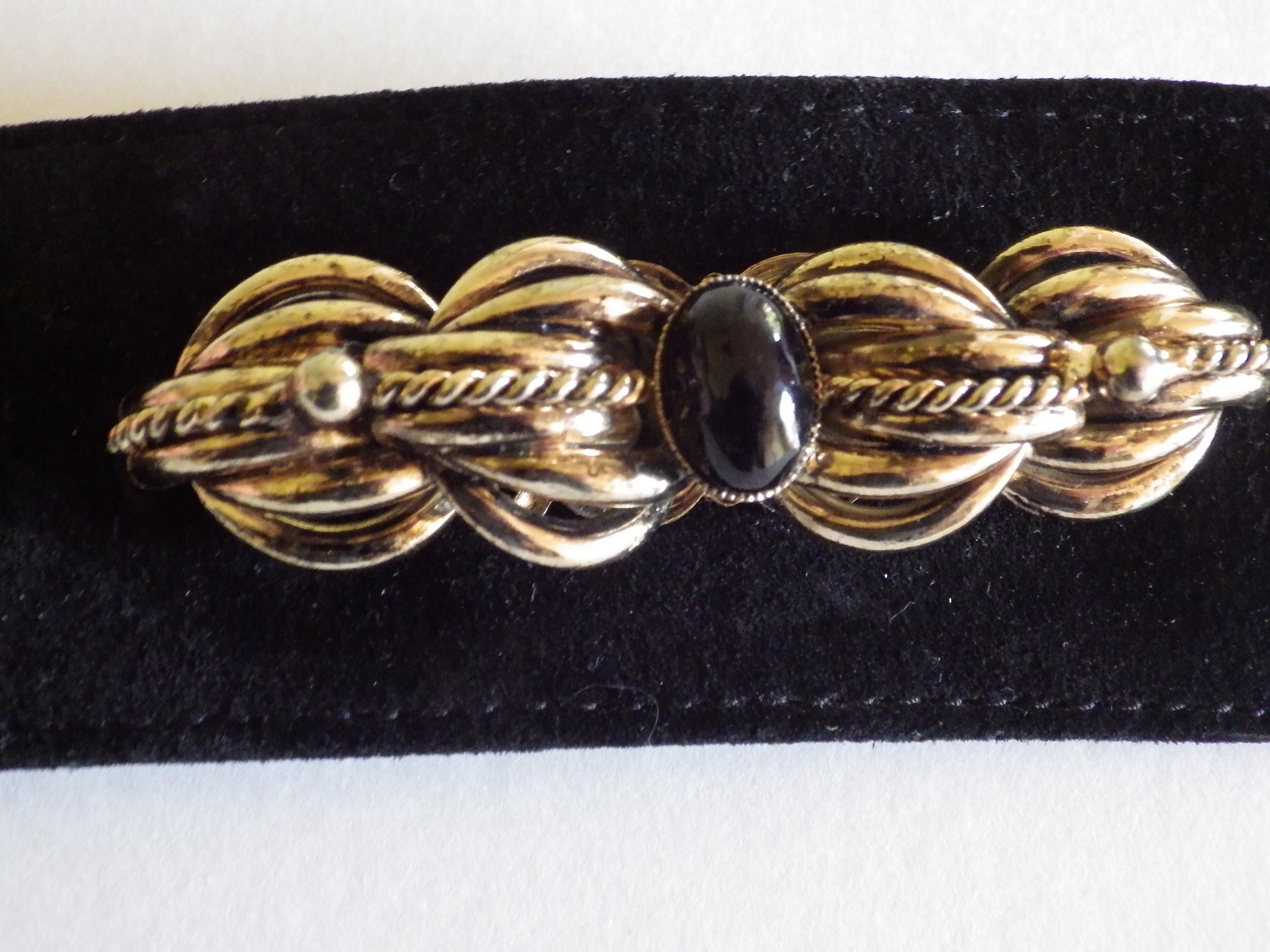 1970s Vintage Black Suede Wide Belt Gold Chain Links Accent 