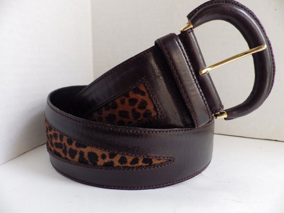 1990s Vintage AVIGNON Belt Leather Leopard Faux F… - image 2