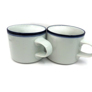 Two DANSK Concerto Coffee Cups/ White with Alegro Blue Stripes