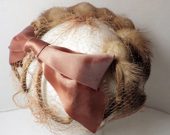 Mid Century Mink Fur Fascinator Hat With Satin Bow - Etsy display picture 3