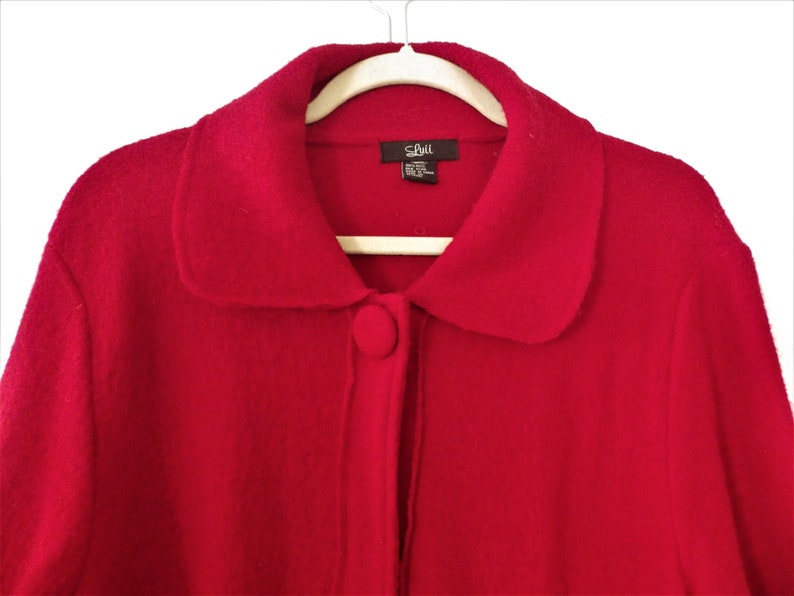 red boiled wool coat