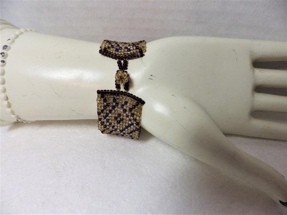 1990s Vintage Hand Beaded Bracelet Gold and Bronz… - image 2