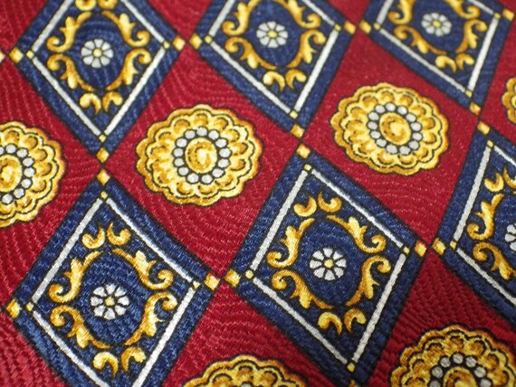a.mouley 1919 Paris フランス製　麻絹ネクタイ　披露宴　結婚式 Vintage A. Mouley 1919 Paris Silk Tie Made in France Red Navy Blue