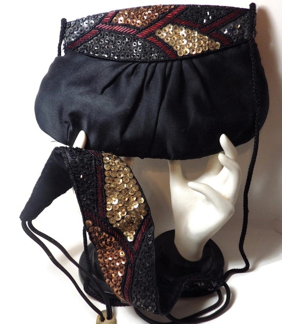 Beaded matching evening bag and belt 1940s Bronze Brown Beaded Handbag & Belt Set — Canned Ham  main image 3