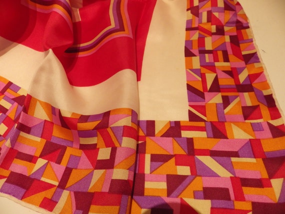 Vintage Silk Scarf Square Pink Orange Maroon Purp… - image 3