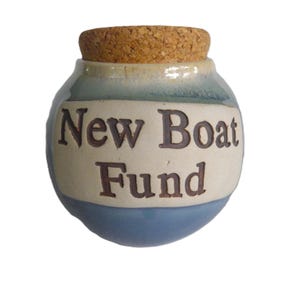 NC Tumbleweed Pottery "New Boat Fund" Pottery Jar/ Co9rk Top
