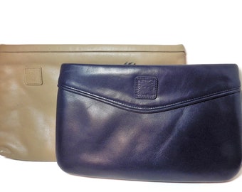 2 Vintage Leather Clutches/ Anne Klein/ Navy/Tan/ By Calderon/1980s