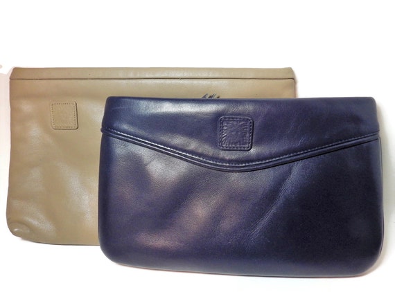 2 Vintage Leather Clutches/ Anne Klein/ Navy/Tan/… - image 1