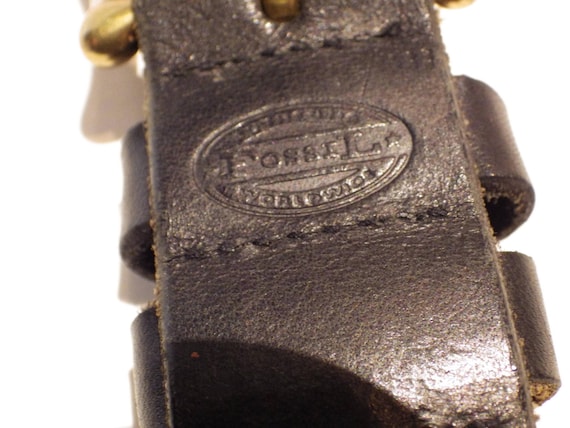 1990s Vintage Belt Black Pierced Leather FOSSIL H… - image 4