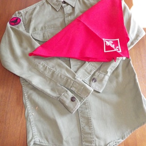 1960s Vintage Boy Scouts Uniform Shirt Patch and Red Scarf Bandanna 14-16