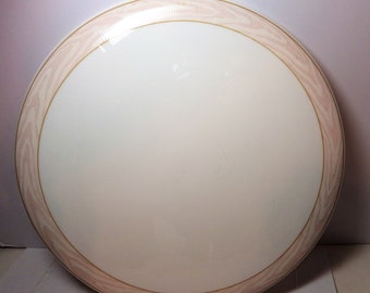 1990s Vintage Mikasa Cake Plate Pink SIlk Moire Bone Gold Trim