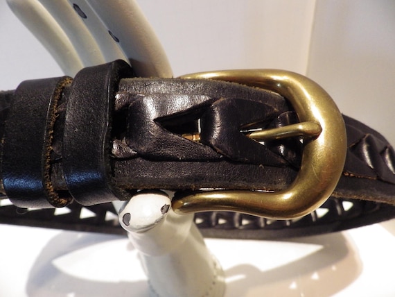 1990s Vintage Belt Black Pierced Leather FOSSIL H… - image 2
