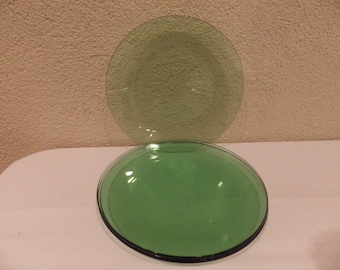1940s 4 Vintage Clear Plain Green Glass Coup Luncheon Plates
