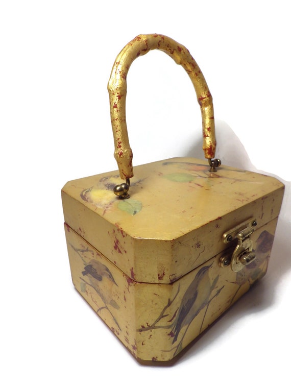 Vintage/ Wood Handbag/ Purse/ Shimmering Gold Fin… - image 2