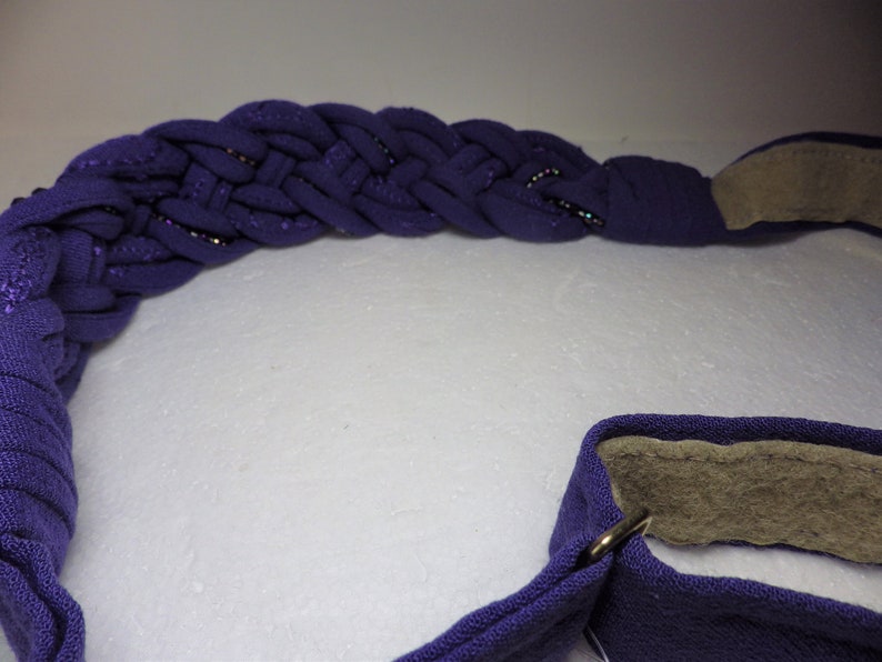 1970s Vintage Belt Braided Beaded Purple Fabric Adjustable Hook and Loop