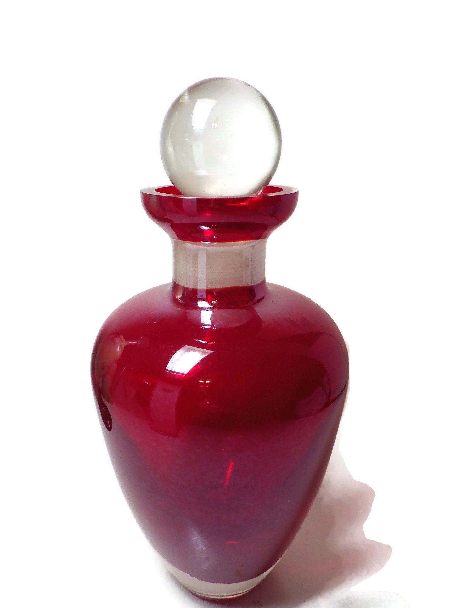 Vintage/ Heavy Glass Red Colored Bottle/ Apothecary/ Large