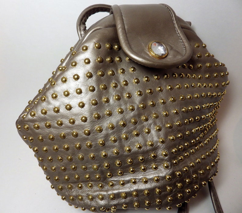 1980s DAWLI Leather Shoulder Bag Bucket Gold Metal Studs | Etsy