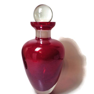 Vintage/ Heavy Glass Red Colored Bottle/ Apothecary/ Large Perfume Decanter/Clear Glass Stopper