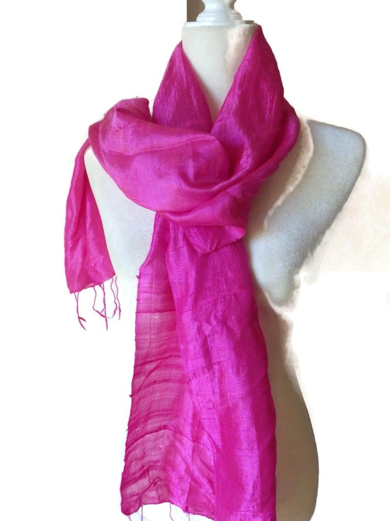 Bright Pink Silk Scarf/ Rectangular/ 14" X 68" - image 1
