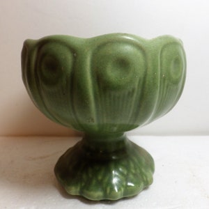 1960s Vintage Floraline USA Pottery Planter Footed Matte Green Mid Century