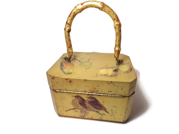 Vintage/ Wood Handbag/ Purse/ Shimmering Gold Fin… - image 3