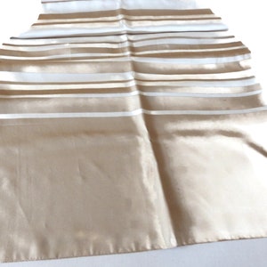 Large Silky Scarf/ Wrap/ Beige and White Stripes/ 34&quot; X 70&quot;