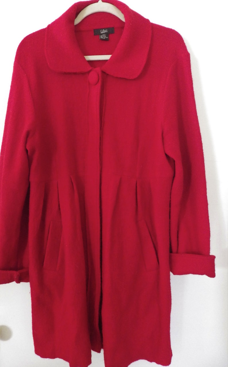 red boiled wool coat