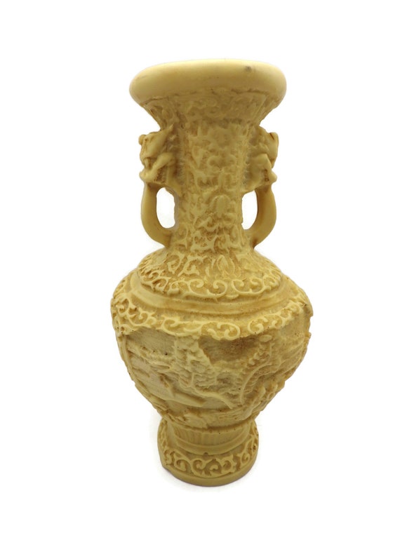 Vintage Carved Vase/ Urn/ Asian Scene/ Made in It… - image 3