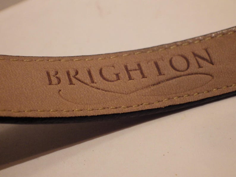 1990s Vintage Brighton Belt Gold Silver Buckle Black Lizard Size Medium 30