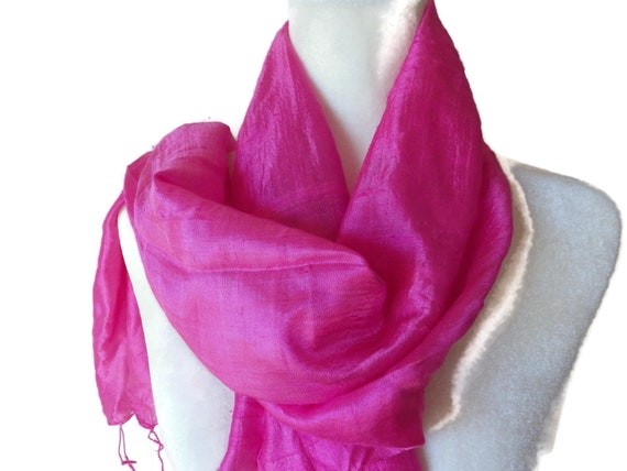 Bright Pink Silk Scarf/ Rectangular/ 14" X 68" - image 3