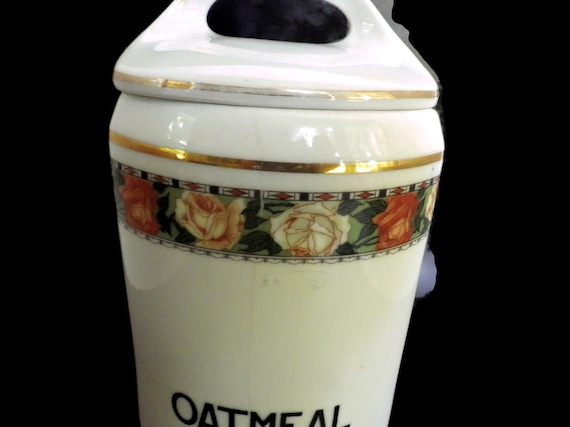 Vintage Czechoslovakia Ceramic Canister/ Oatmeal/ Krautzberger