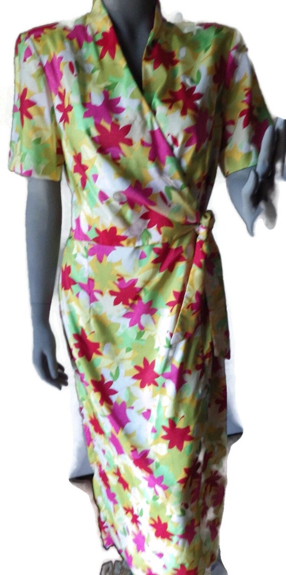 1980s Vintage SHARON YOUNG Wrap Maxi Dress Pink G… - image 1