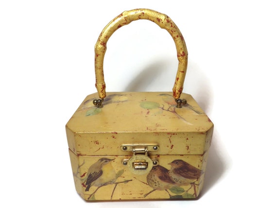 Vintage/ Wood Handbag/ Purse/ Shimmering Gold Fin… - image 4