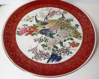 Vintage Satsuma Japan Plate/ Peacocks/ Peony/ Cherry Blossoms/ Chrysanthemums /10.5"
