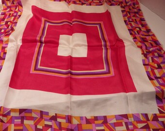 Vintage Silk Scarf Square Pink Orange Maroon Purple White 22&quot; Hand Rolled Hem