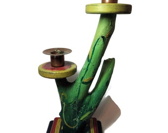 2001 Vintage Sticks Candelabra pintado a mano madera hecha a mano doble vela