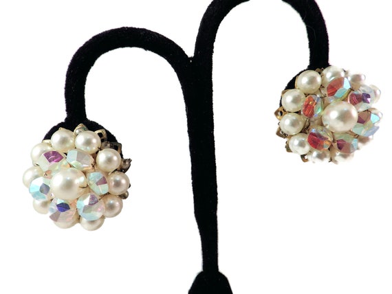 1950s Vintage Marvella Earrings Faux Pearls and F… - image 1