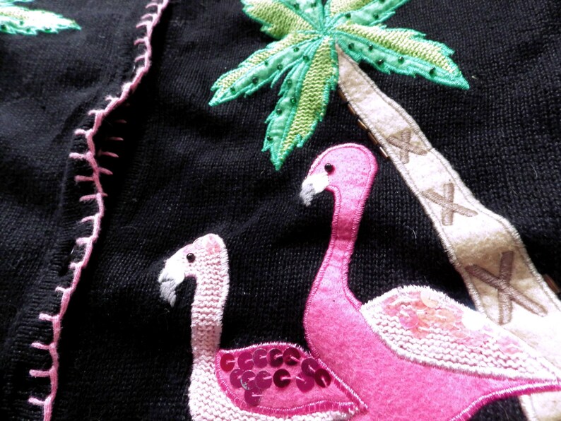 Kardigan Pink Flamingo/The Quacker Factory/ Czarny/ Różowy/ Zielony/ Palmy/ ŚREDNI zdjęcie 5