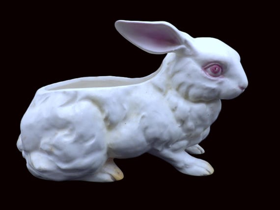 Vintage LEFTON Ceramic White Rabbit/ Bunny/ Planter