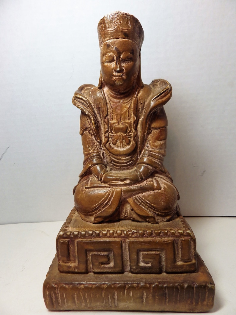 vintage Bouddha Statue Figure Plâtre 9.4 H Bouddhisme image 1