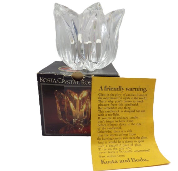 Kosta Boda Rose Crystal Votive Holder - Full Lead Crystal, Sweden