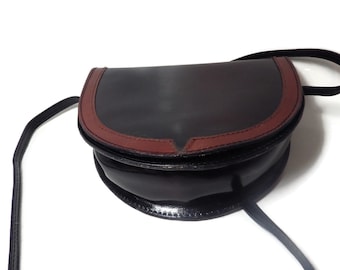 Vintage/ Polished Leather/ Handbag/ Black and Brown/ Made in Italy/ Shoulderbag