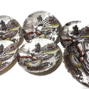 Jahrgang Yorkshire / (6) Untertassen / Hay Wagon / Staffordshire Ironstone / Multicolor