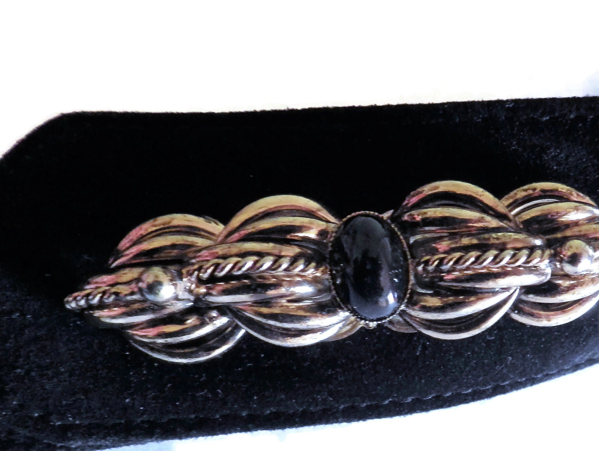 1970s Vintage Black Suede Wide Belt Gold Chain Links Accent  display picture 1