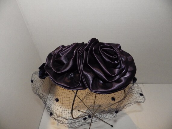 1960s Hat Vintage Fascinator Demi Chapeau Satin R… - image 2
